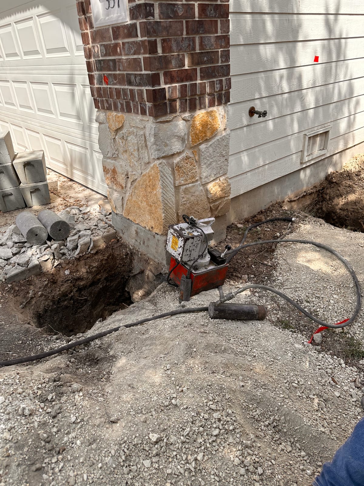 Engineer-led foundation pier installation on a Central Texas home near San Antonio, TX